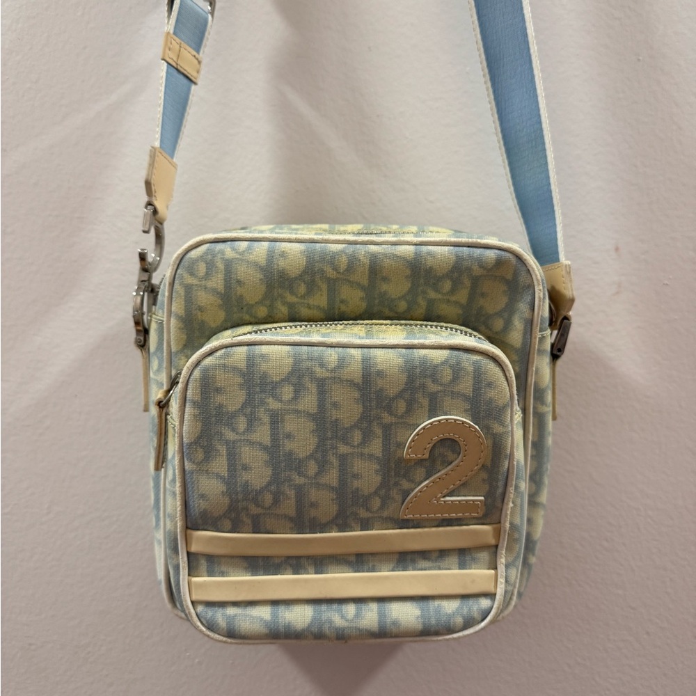 Vintage Dior Blue and Cream Crossbody Bag